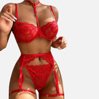 Conjunto íntimo vermelho renda strappy bojo estruturado lingerie sensual