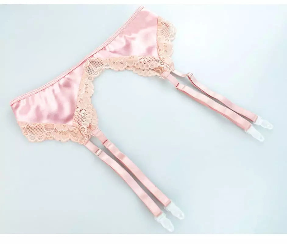 Cinta rosa com renda bege e laços laterais - lingerie feminina sensual