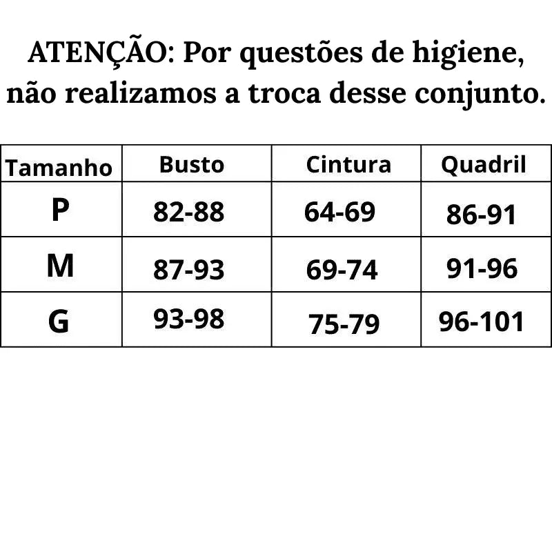 Tabela de medidas Maiô VivaVibe do P ao G