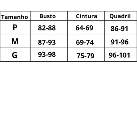 Tabela de medidas Maiô VivaVibe