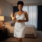 Camisola branca com renda feminina - lingerie elegante para dormir confortável 