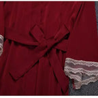 Robe vermelho com laço e calcinha de renda - conjunto lingerie feminino sensual
