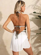Vestido crochê costas abertas com amarração - vestido halter branco e marrom verão