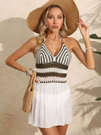 Saída de praia crochê com chapéu palha aba larga - look verão praia feminino boho chic resort