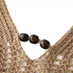 Top crochê bege miçangas madeira feminino boho praia verão natural