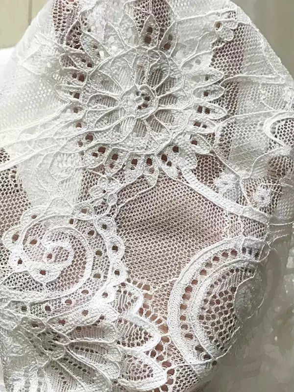 Tecido renda branca bordado floral delicado transparente alta qualidade feminino