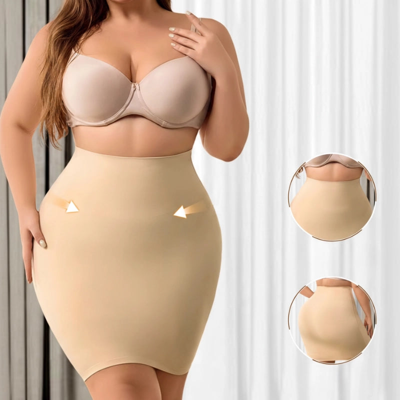 Saia modeladora cintura alta Royal Contour bege que modela quadril e cintura com compressão