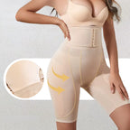 Bermuda modeladora bege com cinta abdominal e efeito levanta bumbum
