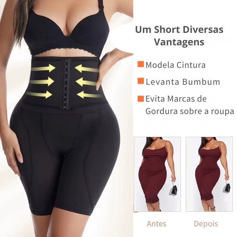 Short modelador alta compressão preto que modela cintura e levanta bumbum
