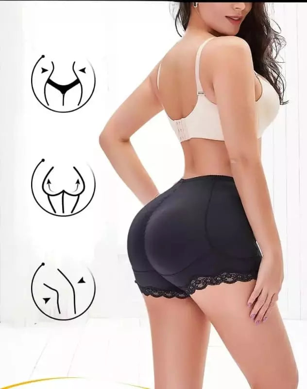 Short modelador preto com renda, levanta bumbum, define cintura e quadris