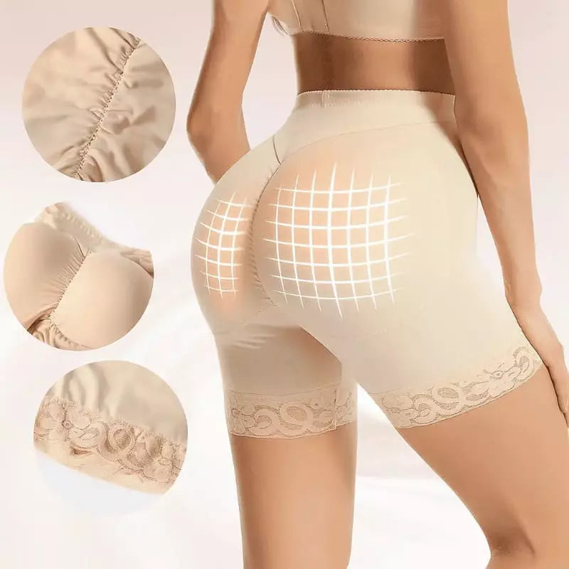 Short modelador nude com renda, cintura alta, levanta bumbum e define cintura