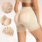 Short modelador nude com renda, cintura alta, levanta bumbum e define cintura