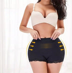 Short modelador preto com renda, cintura alta, compressão 360°, reduz medidas