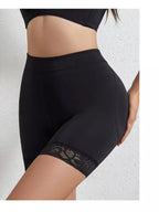 Shorts modelador feminino preto com renda, cintura alta, shapewear para corpo definido