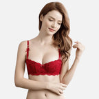Sutiã sensual meia-taça rendado vermelho, ideal para realçar a beleza e feminilidade.