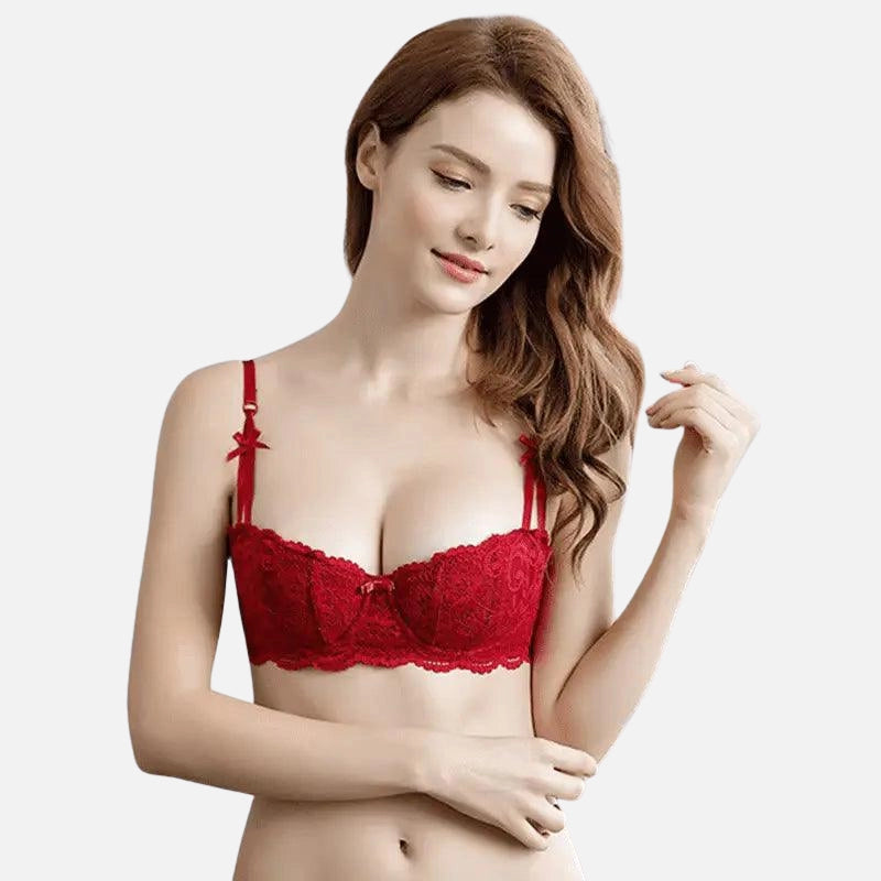 Sutiã sensual meia-taça rendado vermelho, ideal para realçar a beleza e feminilidade.