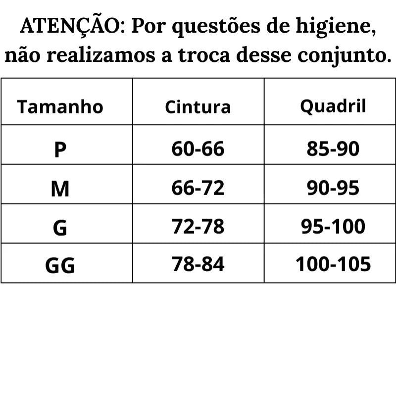 Tabea de medidas Calcinha Desejo Íntimo do P ao GG