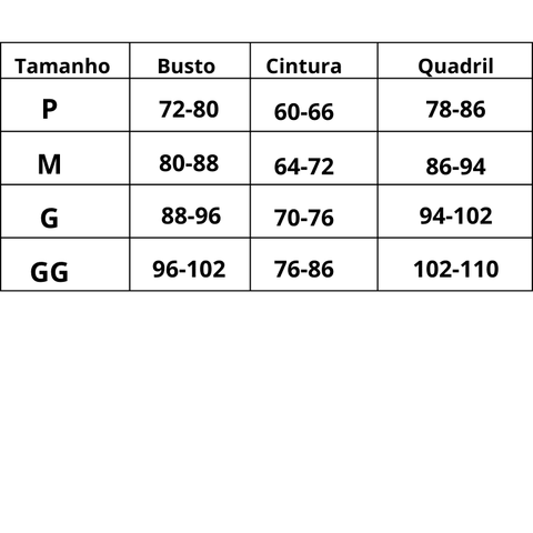 Tabela de Medidas Biquíni Aquaglow do P ao GG
