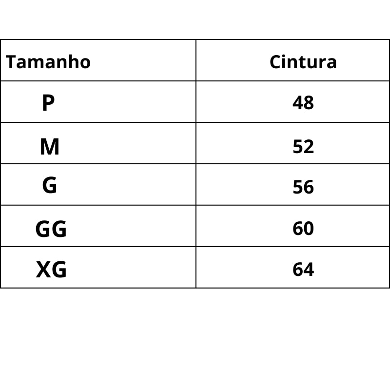Tabela de Medidas Body Modelador Feminino Belly Cat do P ao XG
