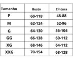 Tabela de Medidas Body Modelador Fio Dental Curve Pro P ao XXG