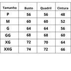 Tabela de Medidas Body Modelador Manga Longa Luxe do P ao XXG