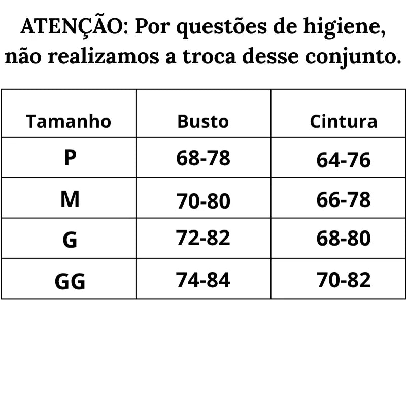 Tabela de Medidas Body Plus Size Divina do P ao GG