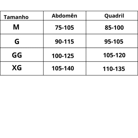 Tabela de Medidas Calcinha para Gestantes BellySoft do P ao XG