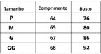 Tabela de Medidas Camisola Abundance Elite do P ao GG