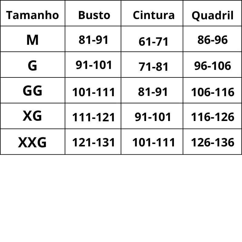 Tabela de Medidas Camisola Rendada Plus Size Luxo  do M ao XXG