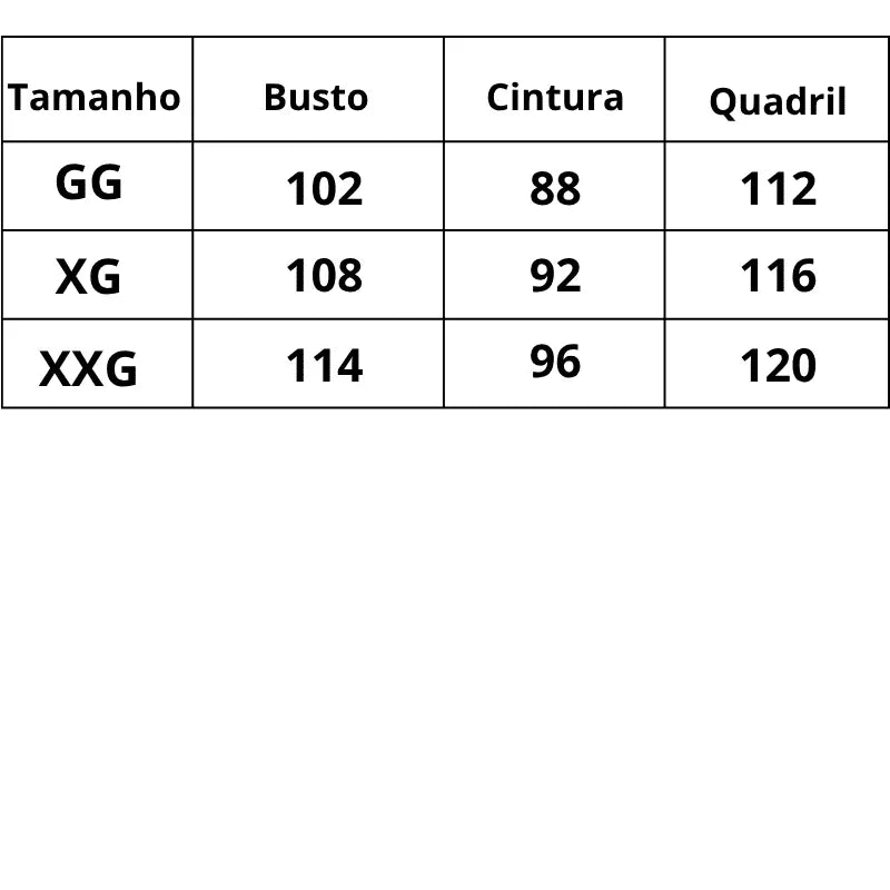 Tabela de Medidas Camisola Rendada Sedução Profunda do GG ao XXG