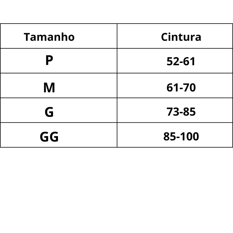 Tabela de Medidas Cinta Modeladora Alta Compressão ProSlim do P ao GG