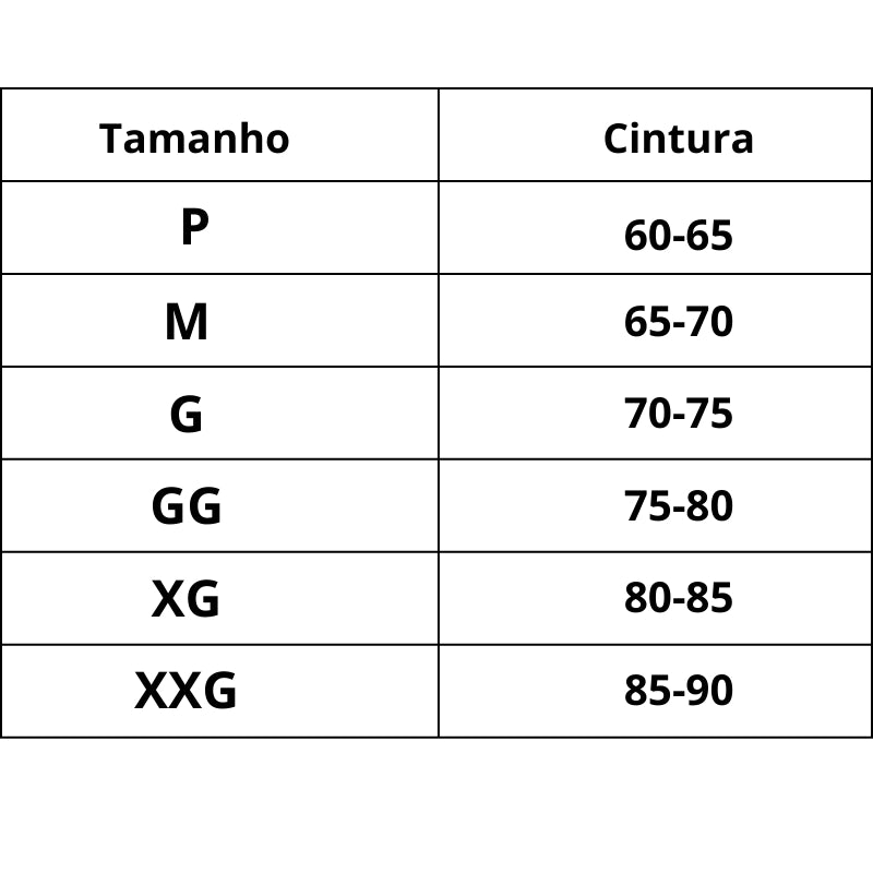 Tabela de Medidas Cinta Modeladora Termogênica Power Pro do P ao XXG