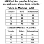 Tabela de Medidas Conjunto Calcinha Sutia Florido Elegância Absoluta do P ao GG