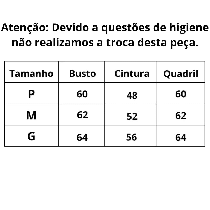 Tabela de Medidas Conjunto Lingerie Rendado Fio Dental Transformação do P ao G