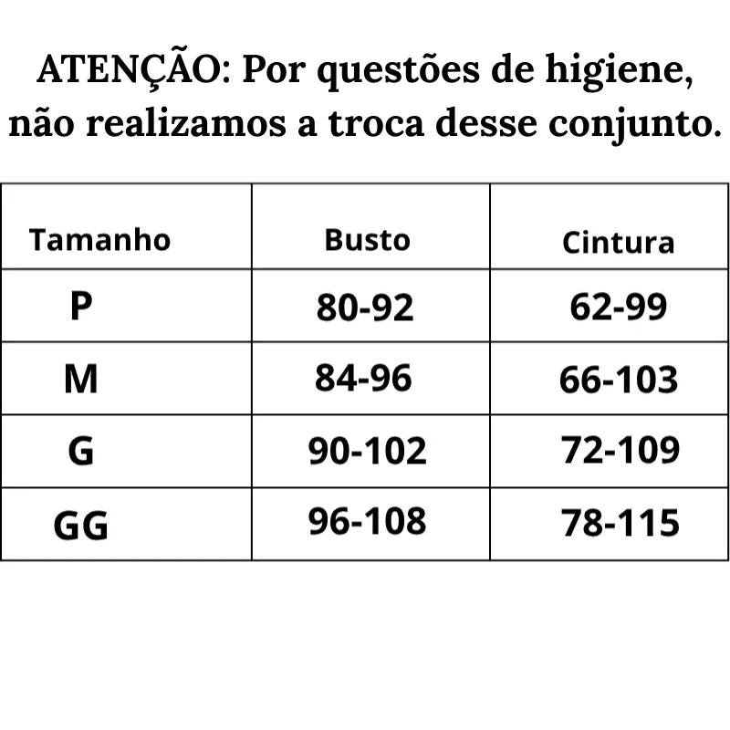Tabela de Medidas Conjunto Pijama Noite dos Sonhos do P ao GG