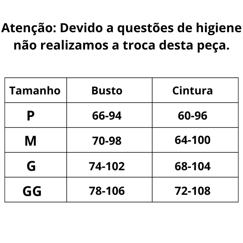 Tabela de Medidas Conjunto de Lingerie Cintura Alta Mistério e Paixão do P ao GG