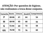 Tabela de Medidas Conjunto de Lingerie Intenso do P ao GG