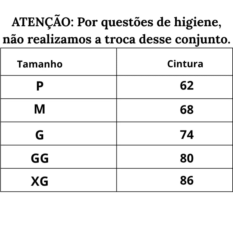 Tabela de Medidas Kit de Calcinha Trio Glamour do P ao XG