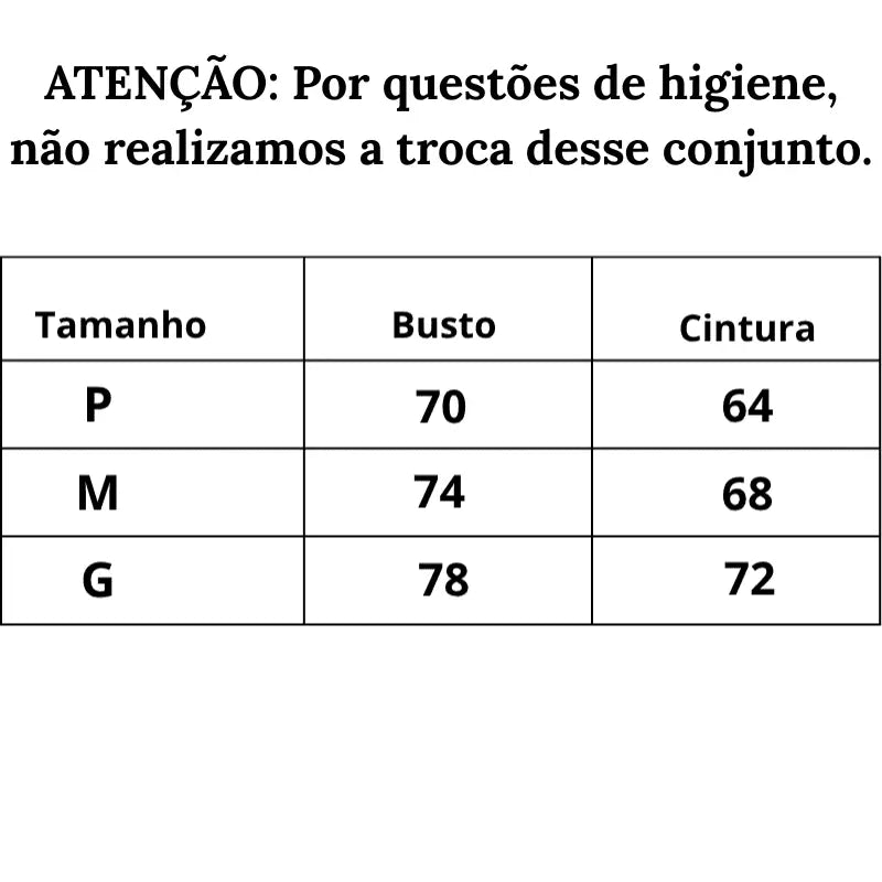 Tabela de Medidas Lingerie Diva de Luxo do P ao G
