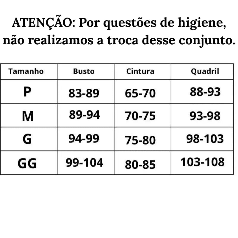 Tabela de Medidas Lingerie Encanto Lace do P ao GG