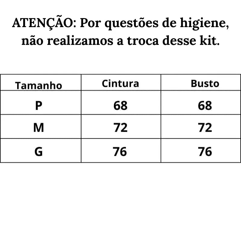 Tabela de Medidas Lingerie Encanto em Renda do P ao G