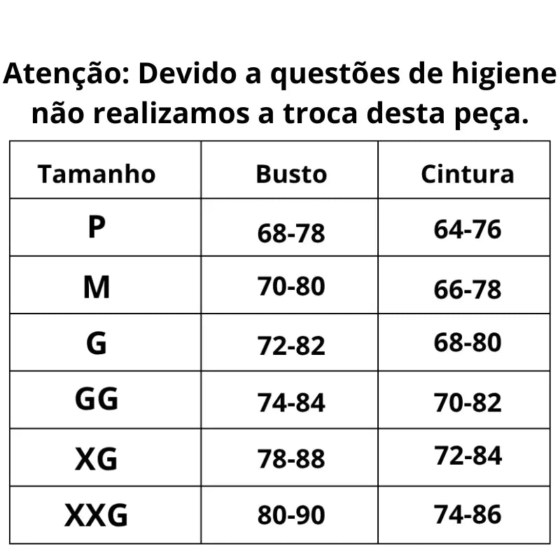 Tabela de Medidas Lingerie Feminina Rendada Mistério em Renda do P ao XXG 