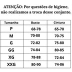 Tabela de medidas Lingerie Mistério em Renda do tamanho P ao XXG 