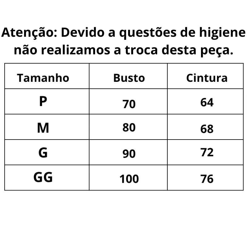 Tabela de Medidas Lingerie Momento Único do P ao GG