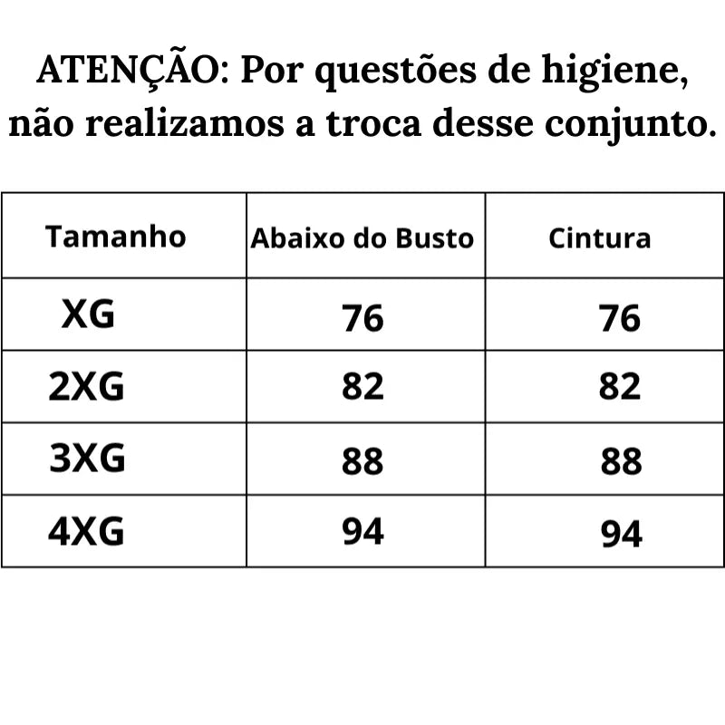 Tabela de Medidas Lingerie Plus Size Poder Vermelho do XG ao 4XG
