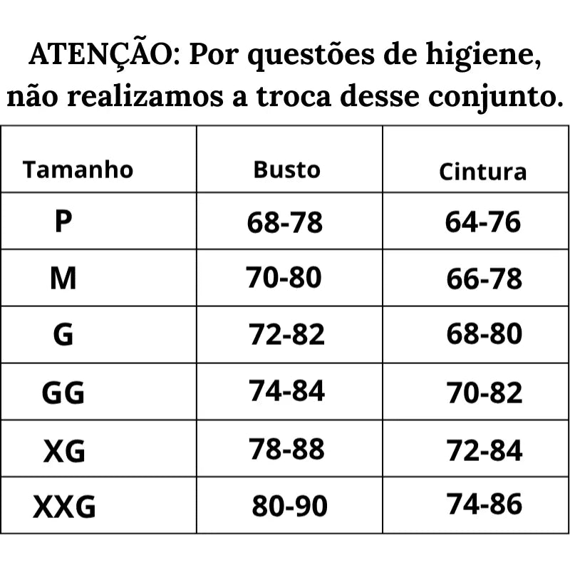 Tabela de Medidas Lingerie Sensual Renda Perfeita do P ao XXG