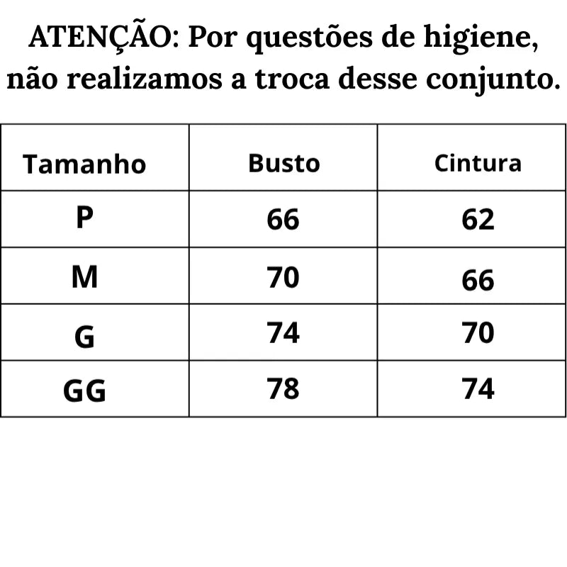 Tabela de Medidas Lingerie Sensual Rendada Scarlet do P ao GG