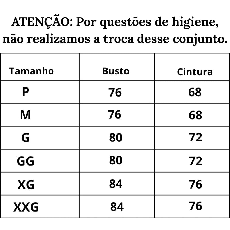 Tabela de Medidas Lingerie Sensualidade em Fios do P ao XXG