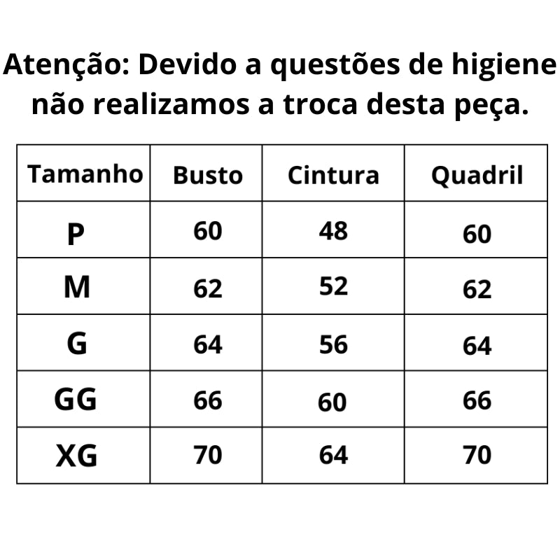 Tabela de Medidas Lingerie Sexy Rendada Toque Final do P ao XG