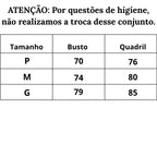 Tabela de Medidas Maiô Feminino Recorte Lateral Autêntico do P ao G